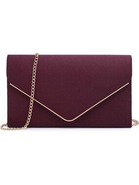 〽️Women's Wine Faux Suede Bridal Formal Handbag Detachable Chain Clutch Purse